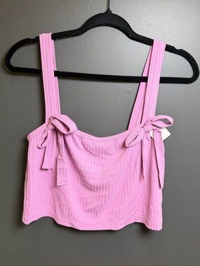 Anthropologie Ribbed Bow Knot Crop Tank Top Pink NWT Size Large